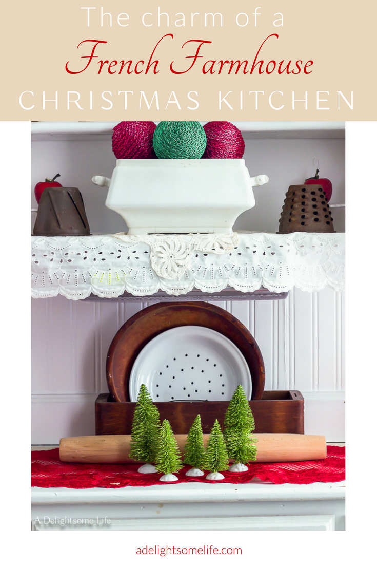 The kitchen is now festive ready for Christmas entertaining in bright red, green and white decor with a French flair on A Delightsome Life